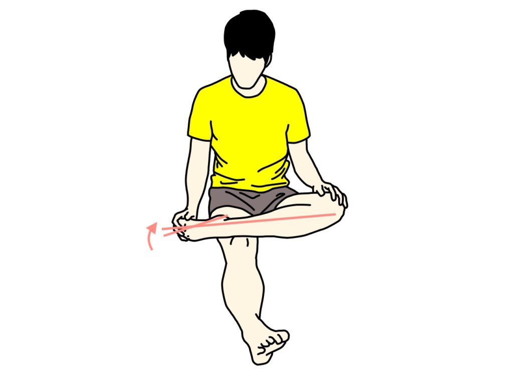 足首を伸ばす動作と回す動作で足の甲〜スネの筋肉（前脛骨筋）をストレッチする方法