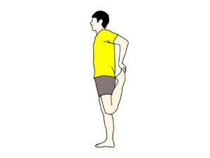 立った姿勢で行うもも前の筋肉（大腿四頭筋）のストレッチの方法