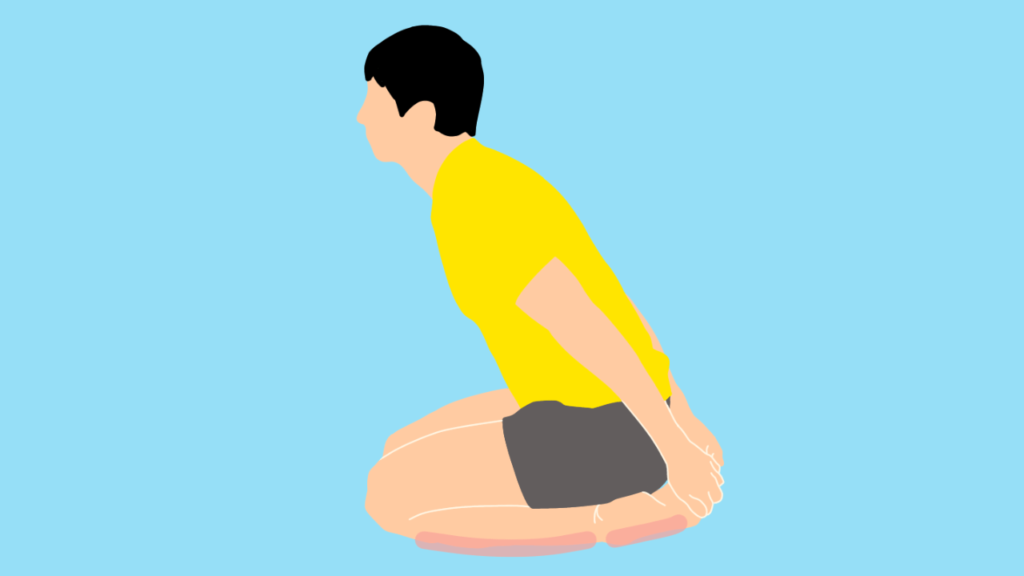 正座の姿勢で足の甲を床から浮かせる足の甲〜スネのストレッチ