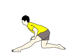 片膝立ち姿勢で行うもも裏の筋肉（ハムストリングス）のストレッチの方法