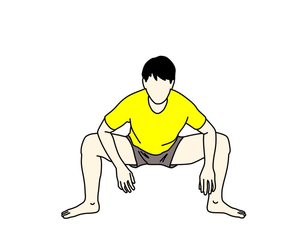 股割り姿勢で行う内転筋のストレッチの強度の調整方法