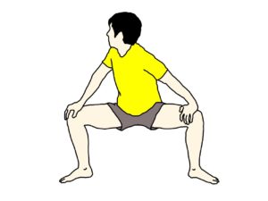 股割り姿勢で行う内ももの筋肉（内転筋群）のストレッチの方法