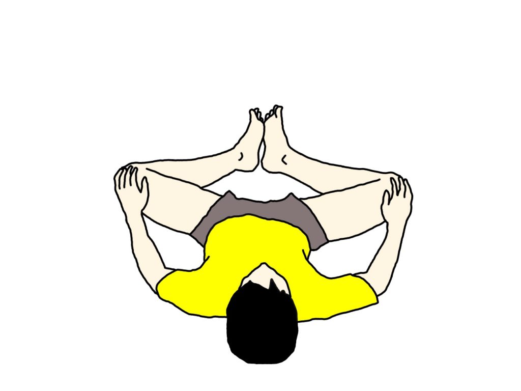 壁を使って行う内ももの筋肉（内転筋群）のストレッチの方法（膝を曲げた姿勢で）