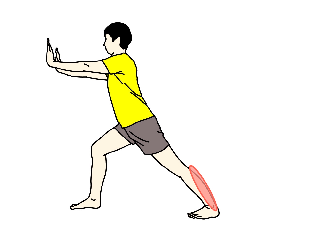 壁を使ったふくらはぎのストレッチで伸びる場所