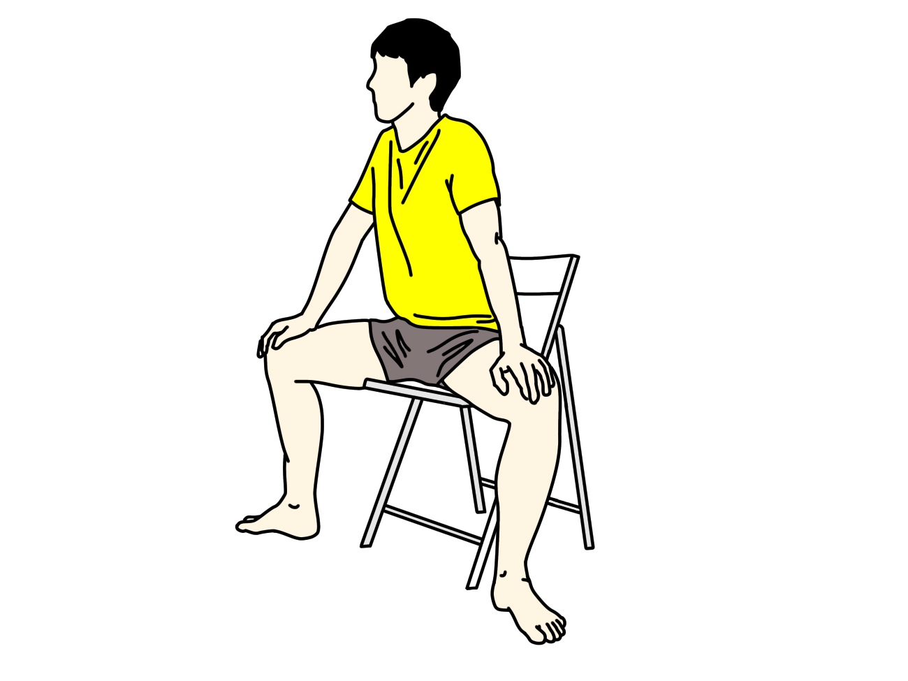 椅子に座った姿勢で行う内ももの筋肉（内転筋群）のストレッチの方法1