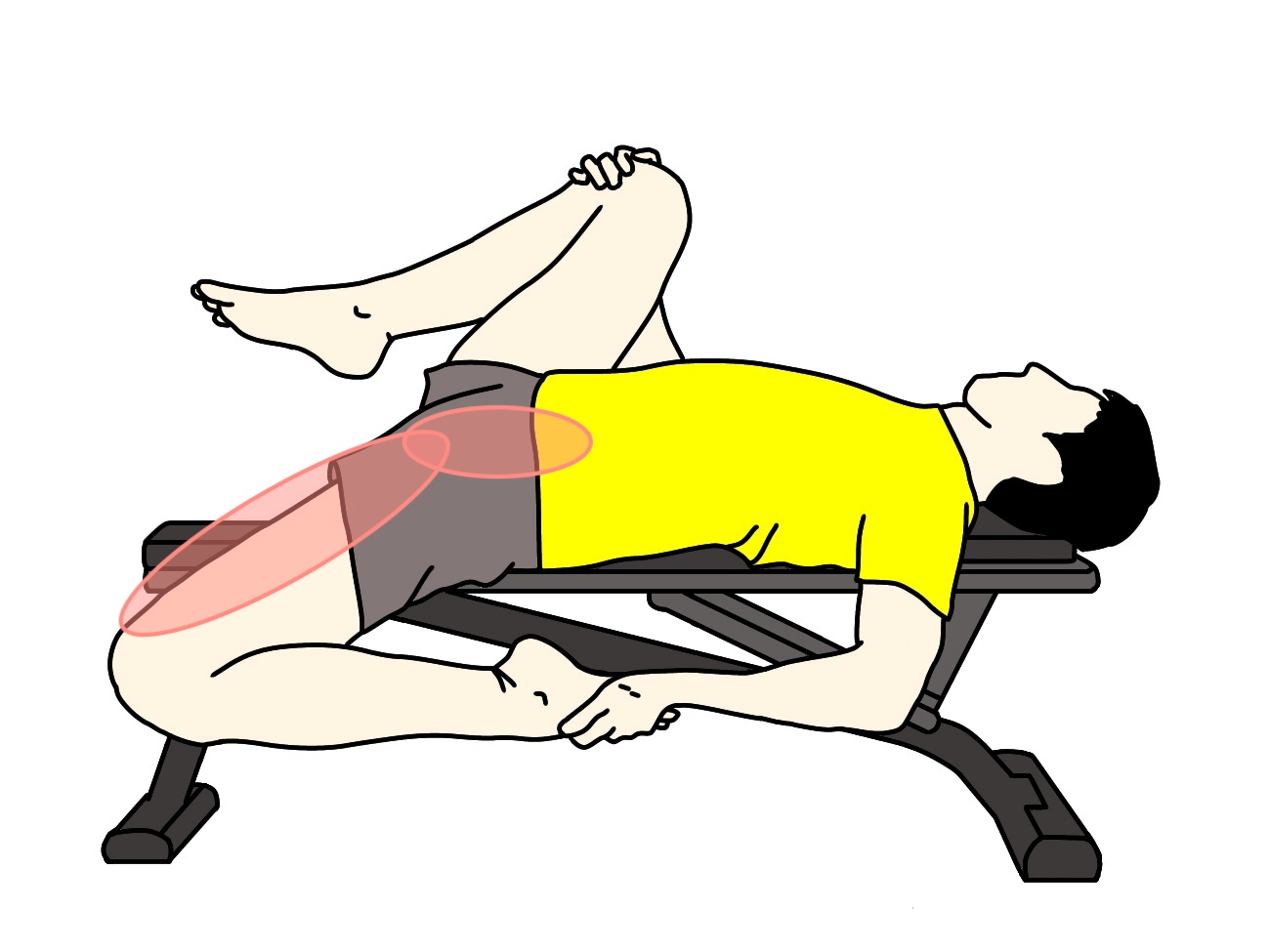 腸腰筋と大腿直筋のストレッチで伸びるところ