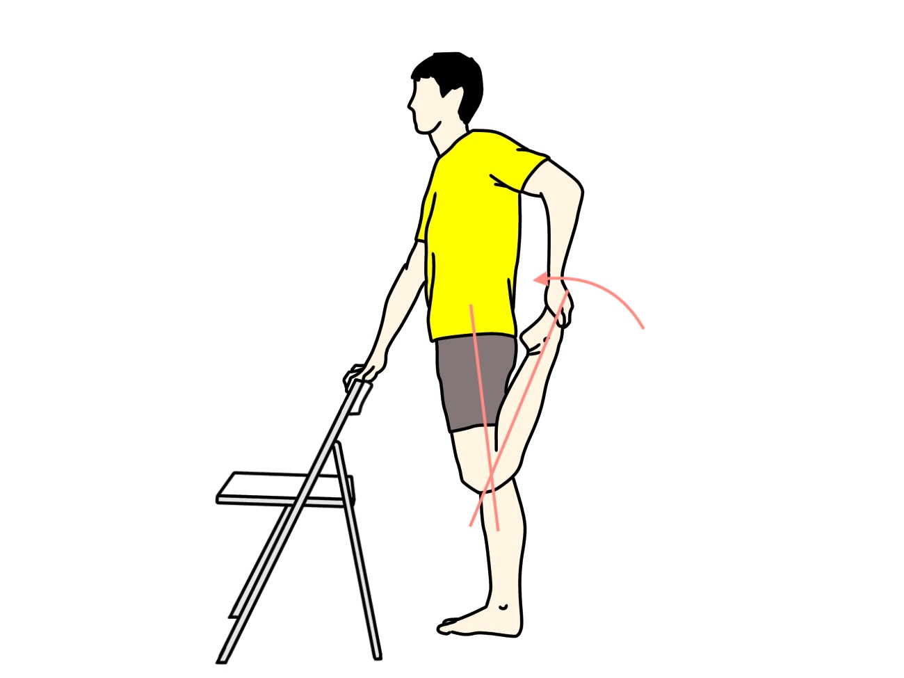 椅子につかまって行うもも前の筋肉（大腿四頭筋）のストレッチの方法2