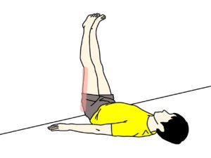 壁に脚をかけて行うもも裏(ハムストリングス)のストレッチで伸びる場所