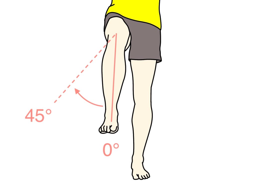 太ももを内へ捻る動作（股関節の内旋）の関節可動域（ROM）