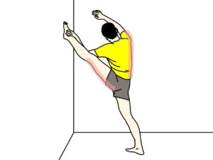 壁に足をつけて行うもも裏(ハムストリングス)のストレッチの方法