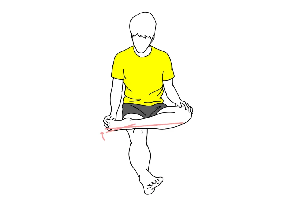 足首を伸ばす動作と回す動作で足の甲〜スネの筋肉（前脛骨筋）をストレッチする方法